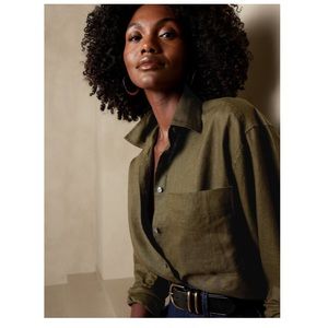 Linen Boxy Cropped Button down shirt